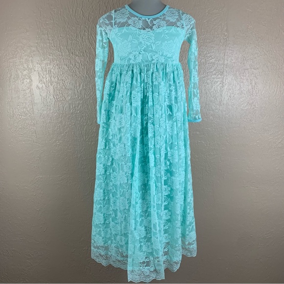 Just Couture Blue Lace Floor Length Dress - Picture 1 of 13